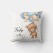Teddybeer Blauwe Ballon Baby Shower Kussensloop Kussen (Voorkant)
