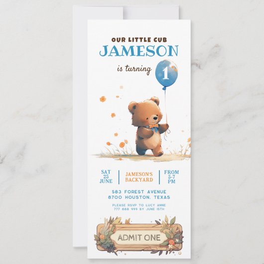 Teddybeer blauwe ballon Beary eerste verjaardag Kaart (Voorkant)