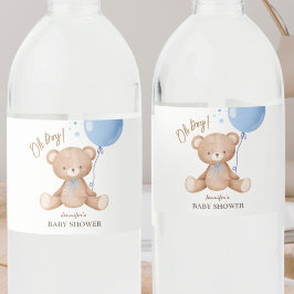 Teddybeer blauwe ballon | Boy Baby shower Water Waterfles Etiket