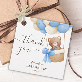 Teddybeer blauwe ballon | Jongen Baby shower Bedankjes Labels