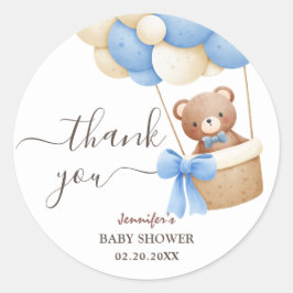 Teddybeer blauwe ballon | Jongen Baby shower Ronde Sticker