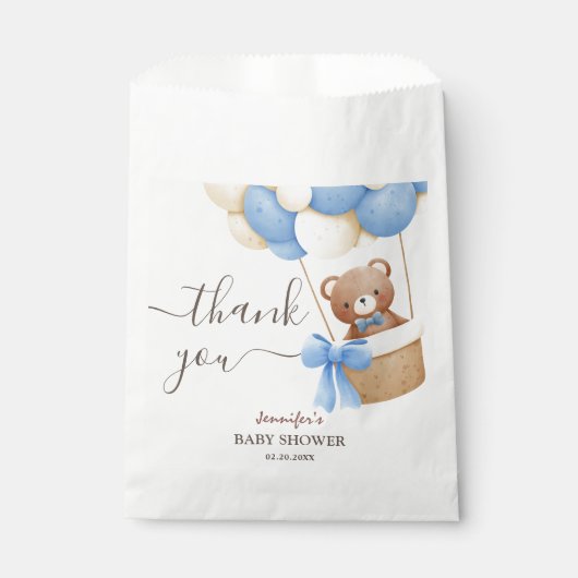 Teddybeer Blauwe Ballon Schattige Jongen Baby show Bedankzakje (Voorkant)