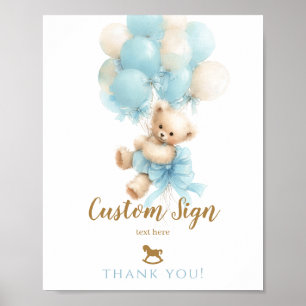 Teddybeer Blauwe Ballon Strik Baby Jongen Shower Poster