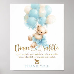 Teddybeer Blauwe Ballon Strik Baby Jongens Shower Poster
