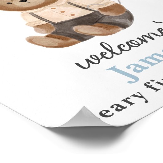 Teddybeer Blauwe Ballon Verjaardag Decor Teken Poster (Hoek)