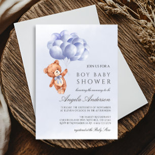 Teddybeer Blauwe Ballon Watercolor Jongen Baby Sho Kaart