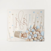 Teddybeer Blauwe Ballon Weinig Geduld Baby Shower Wandkleed (Voorkant (horizontaal))