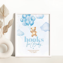 Teddybeer blauwe ballonnen baby jongen Boeken voor Poster