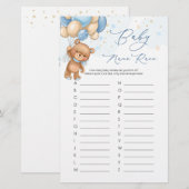 Teddybeer Blauwe Ballonnen Baby Naam Race Spel (Voorkant / Achterkant)