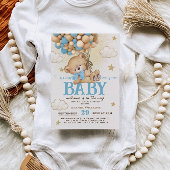 Teddybeer Blauwe Ballonnen Baby Shower Kaart