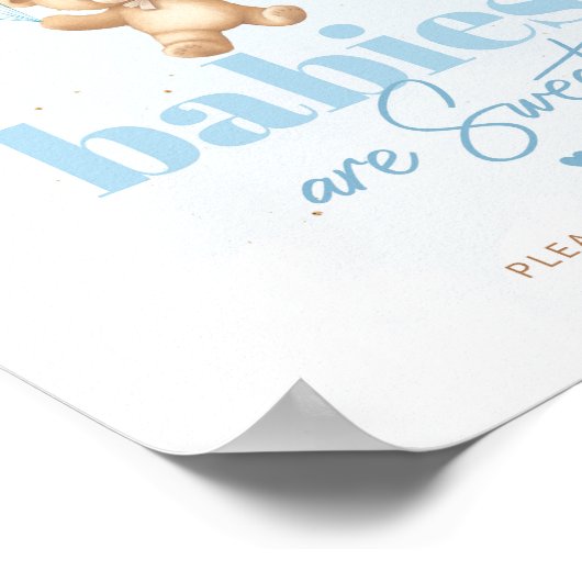 Teddybeer blauwe ballonnen Baby's zijn zoet Poster (Hoek)