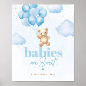 Teddybeer blauwe ballonnen Baby's zijn zoet Poster (Voorkant)