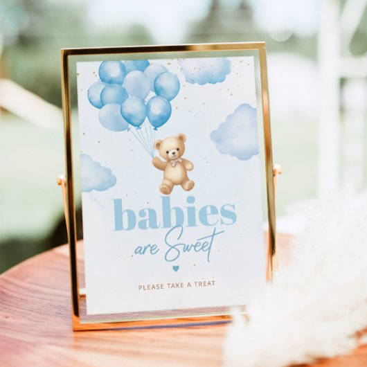 Teddybeer blauwe ballonnen Baby's zijn zoet Poster