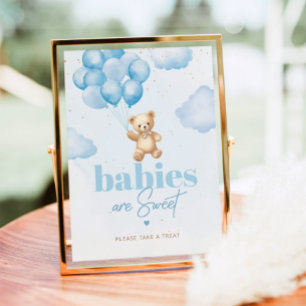 Teddybeer blauwe ballonnen Baby's zijn zoet Poster