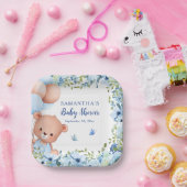 Teddybeer Blauwe Ballonnen Barly Wachten Baby show Papieren Bordje (Feest)