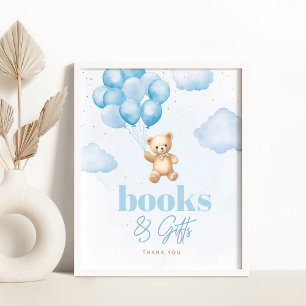 Teddybeer blauwe ballonnen Boeken en geschenken Poster