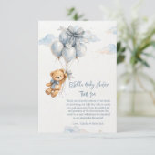 Teddybeer Blauwe Ballonnen buigen Baby Jongen Bedankkaart (Staand voorkant)