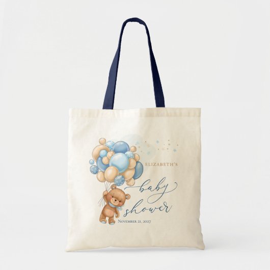 Teddybeer Blauwe Ballonnen Canvas tas (Voorkant)