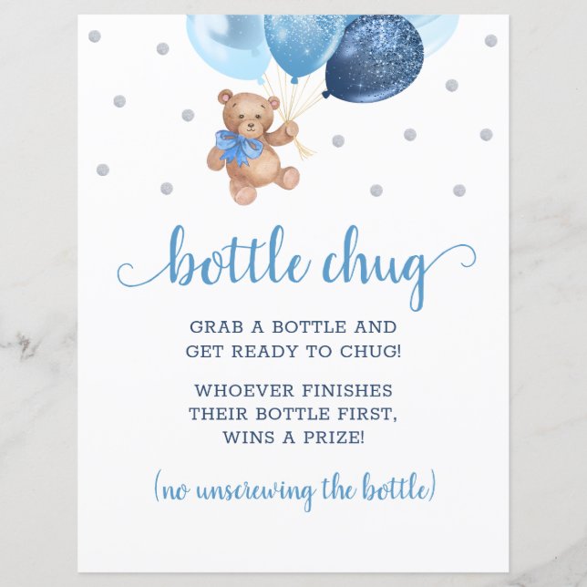 Teddybeer Blauwe Ballonnen Fles Chug Spel (Voorkant)