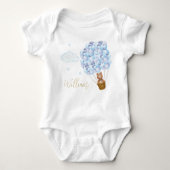 Teddybeer Blauwe Ballonnen Gouden Schrift Romper (Voorkant)
