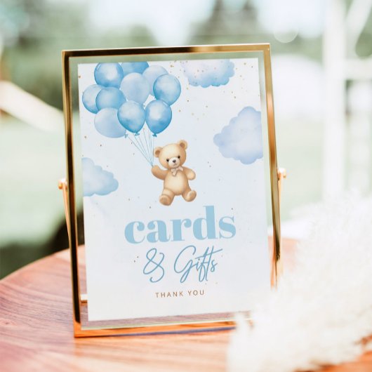 Teddybeer blauwe ballonnen Kaarten en geschenken Poster