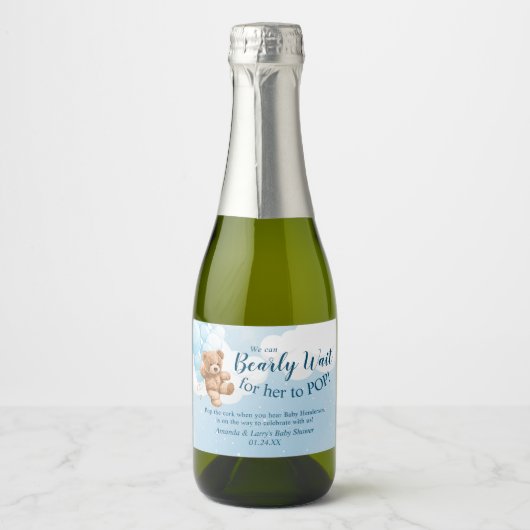 Teddybeer Blauwe Ballonnen Mini Mousserende Wijn L Sparkling Wijnetiket (Voorkant)