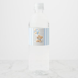 Teddybeer Blauwe Ballonnen School Verjaardag Waterfles Etiket