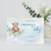 Teddybeer blauwe bloemen Hoe groot is mama's buik Informatiekaartje (Staand voorkant)