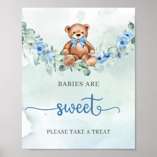 Teddybeer blauwe bloemensalie groene baby's zijn z poster
