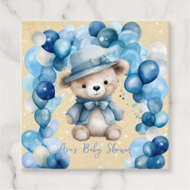 Teddybeer Blauwe Boog Ballonnen Jongen Baby shower Bedankjes Labels