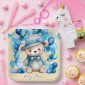Teddybeer Blauwe Boog Ballonnen Jongen Baby shower Papieren Bordje (Feest)