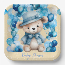 Teddybeer Blauwe Boog Ballonnen Jongen Baby shower Papieren Bordje