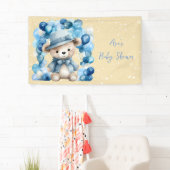 Teddybeer Blauwe Boog Ballonnen Jongen Baby shower Spandoek (Insitu)
