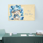 Teddybeer Blauwe Boog Ballonnen Jongen Baby shower Spandoek (Beurs)