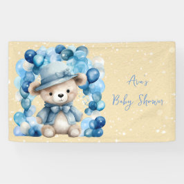 Teddybeer Blauwe Boog Ballonnen Jongen Baby shower Spandoek
