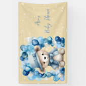 Teddybeer Blauwe Boog Ballonnen Jongen Baby shower Spandoek (Verticaal)