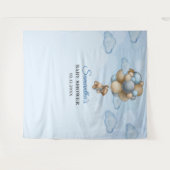 Teddybeer blauwe bruine ivoren ballonnen achtergro wandkleed (Voorkant (horizontaal))