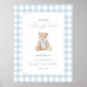 Teddybeer Blauwe Gingham Baby Shower Welkomstbord Poster (Voorkant)