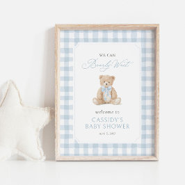 Teddybeer Blauwe Gingham Baby Shower Welkomstbord Poster