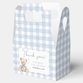 Teddybeer blauwe Gingham Favor Doos Bedankdoosjes (Geopend)