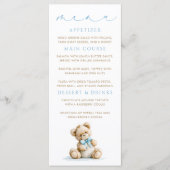 Teddybeer Blauwe Gingham Patroon Menukaarten Menu (Voorkant)