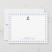 Teddybeer Blauwe Gingham Preppy Kraam Briefkaart (Voorkant)