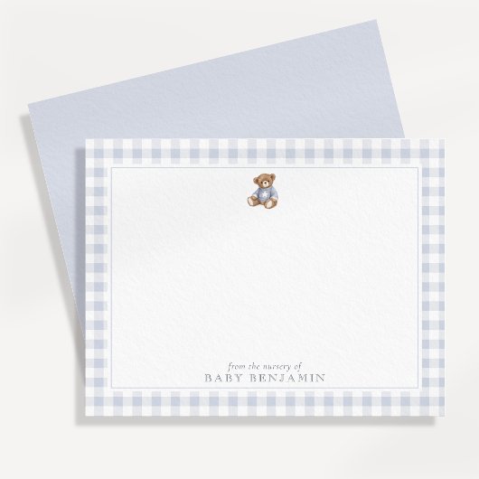 Teddybeer Blauwe Gingham Preppy Kraam Briefkaart