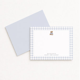 Teddybeer Blauwe Gingham Preppy Kraam Briefkaart