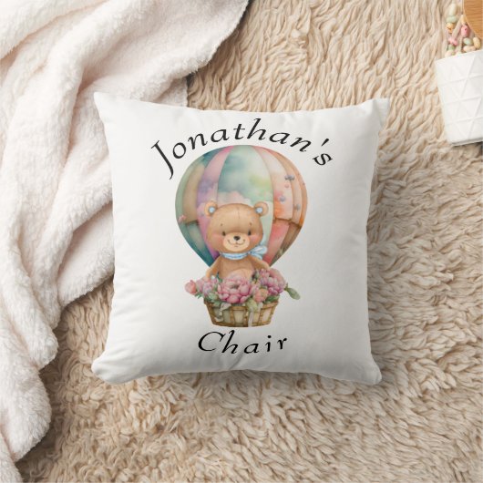 Teddybeer Blauwe Heet Lucht Ballon Baby Shower     Kussen (Deken)