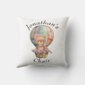 Teddybeer Blauwe Heet Lucht Ballon Baby Shower     Kussen (Achterkant)