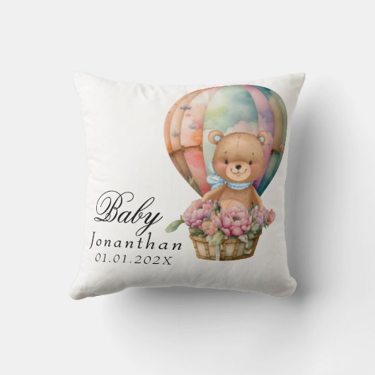 Teddybeer Blauwe Heet Luchtballon Baby Worp Kussen (Achterkant)