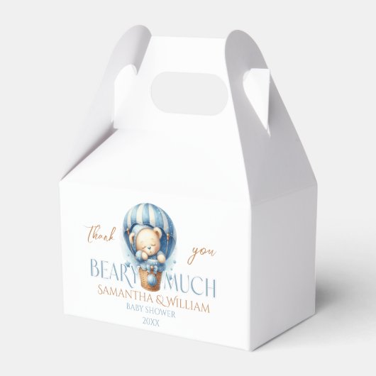Teddybeer Blauwe Hete Luchtballon Bedankdoosjes (Voorkant Zijde)