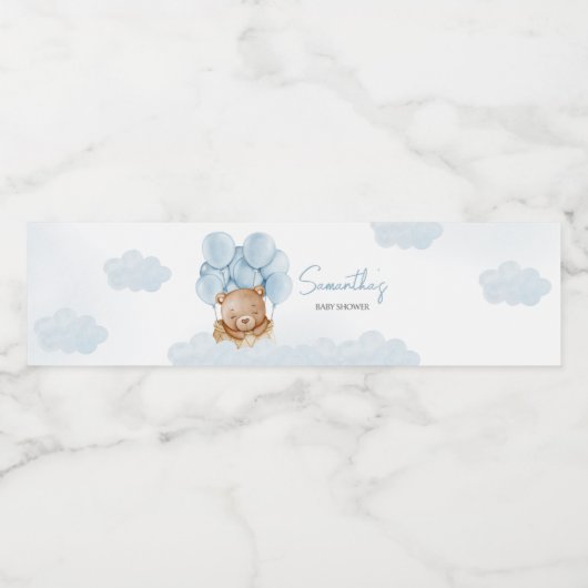 Teddybeer Blauwe Hete Luchtballon Waterfles Etiket (Enkel label)