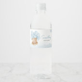 Teddybeer Blauwe Hete Luchtballon Waterfles Etiket (Voorkant)